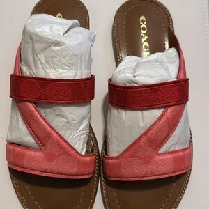 Coach Coral and Red Leather Slide Sandals